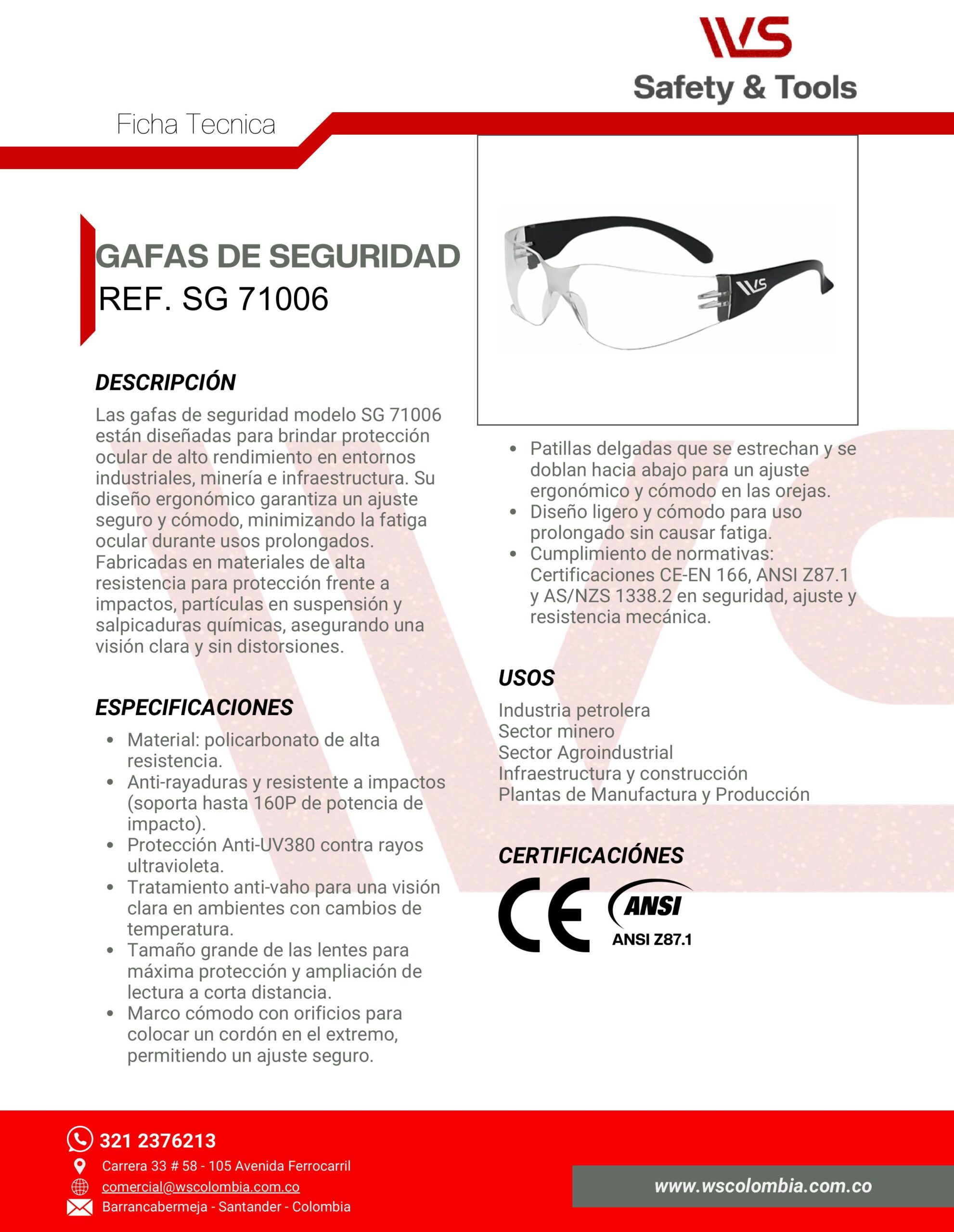 FICHA TECNICA Gafas De Seguridad Lente Claro scaled