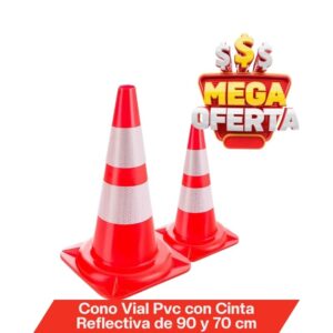 Cono Vial en PVC 90-70 cm con cinta reflectiva
