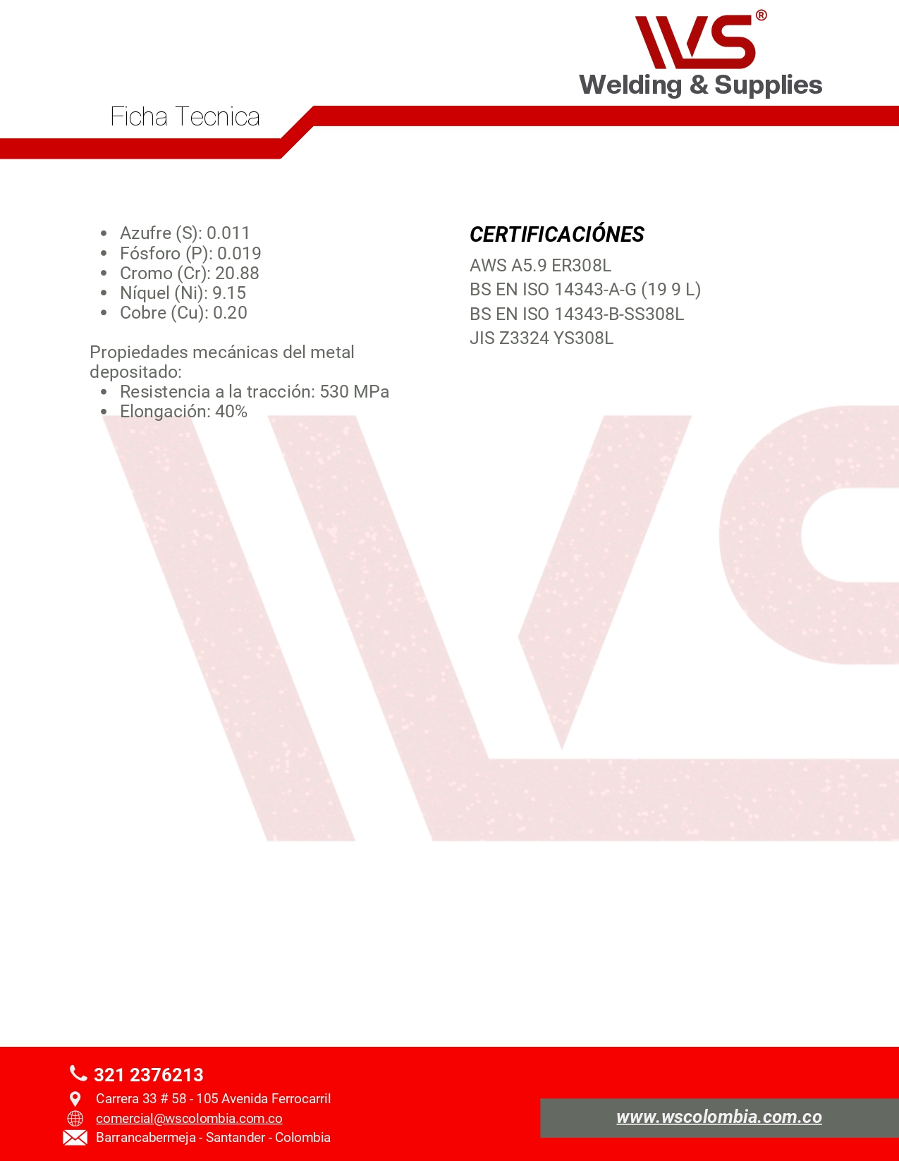 FICHA TECNICA Soldadura ER308L WS WELDING page 0002